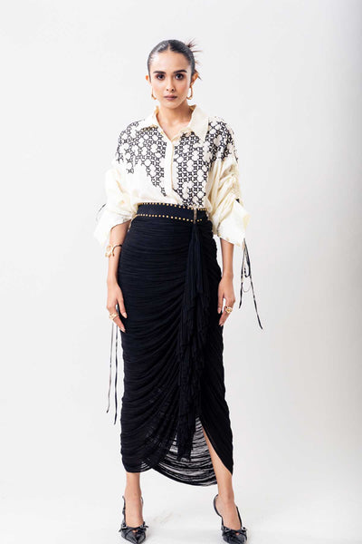 Nupur Kanoi Black Plain Crush Skirt Set indian designer wear online shopping melange singapore 