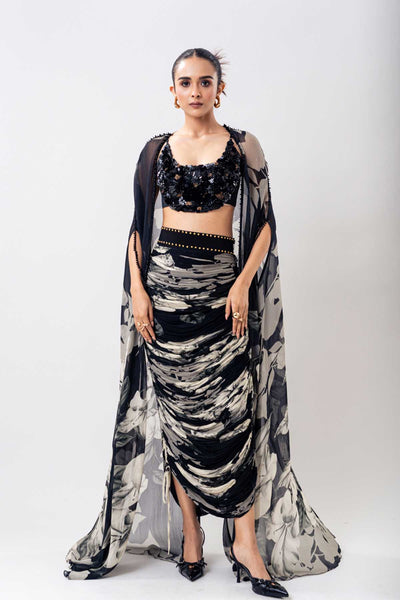 Nupur Kanoi Black Printed Crush Skirt Set indian designer wear online shopping melange singapore 