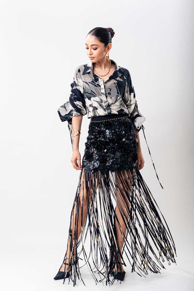 Nupur Kanoi Black Printed Shirt Skirt Set indian designer wear online shopping melange singapore