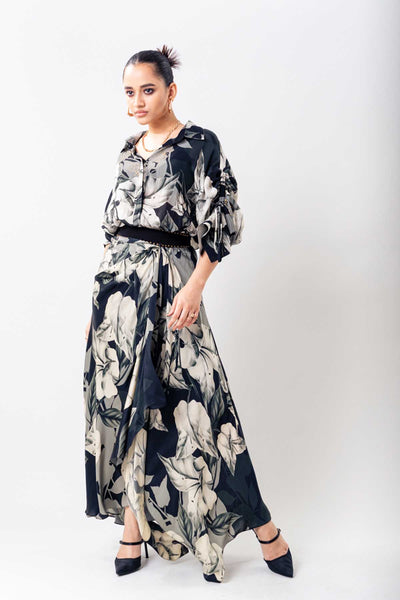 Nupur Kanoi Black Printed Top Skirt Set indian designer wear online shopping melange singapore 