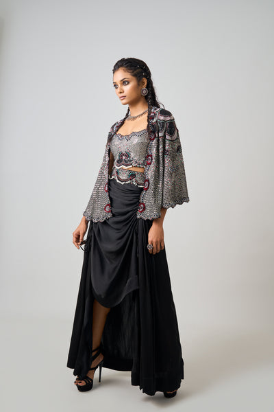 Nupur Kanoi Black Short Cape Set indian designer wear online shopping melange singapore