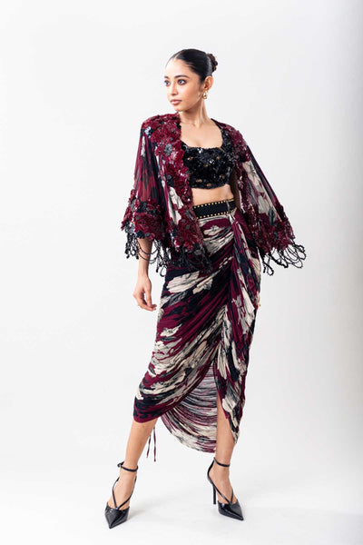 Nupur Kanoi Black Strappy Blouse Skirt Set indian designer wear online shopping melange singapore 