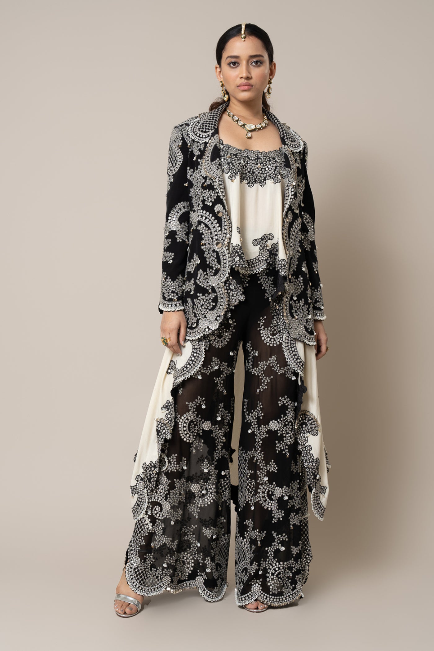 Nupur Kanoi Blazer Set Black And Off-white indian designer wear online shopping melange singapore