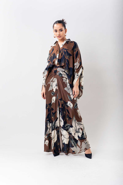 Nupur Kanoi Brown Balloon Top Skirt Set indian designer wear online shopping melange singapore