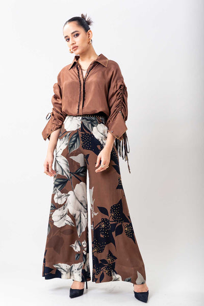 Nupur Kanoi Brown Strips Shirt Set indian designer wear online shopping melange singapore 
