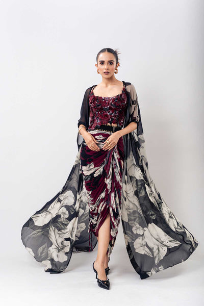 Nupur Kanoi Burg Swirl Bustier  Crush Skirt Set indian designer wear online shopping melange singapore 