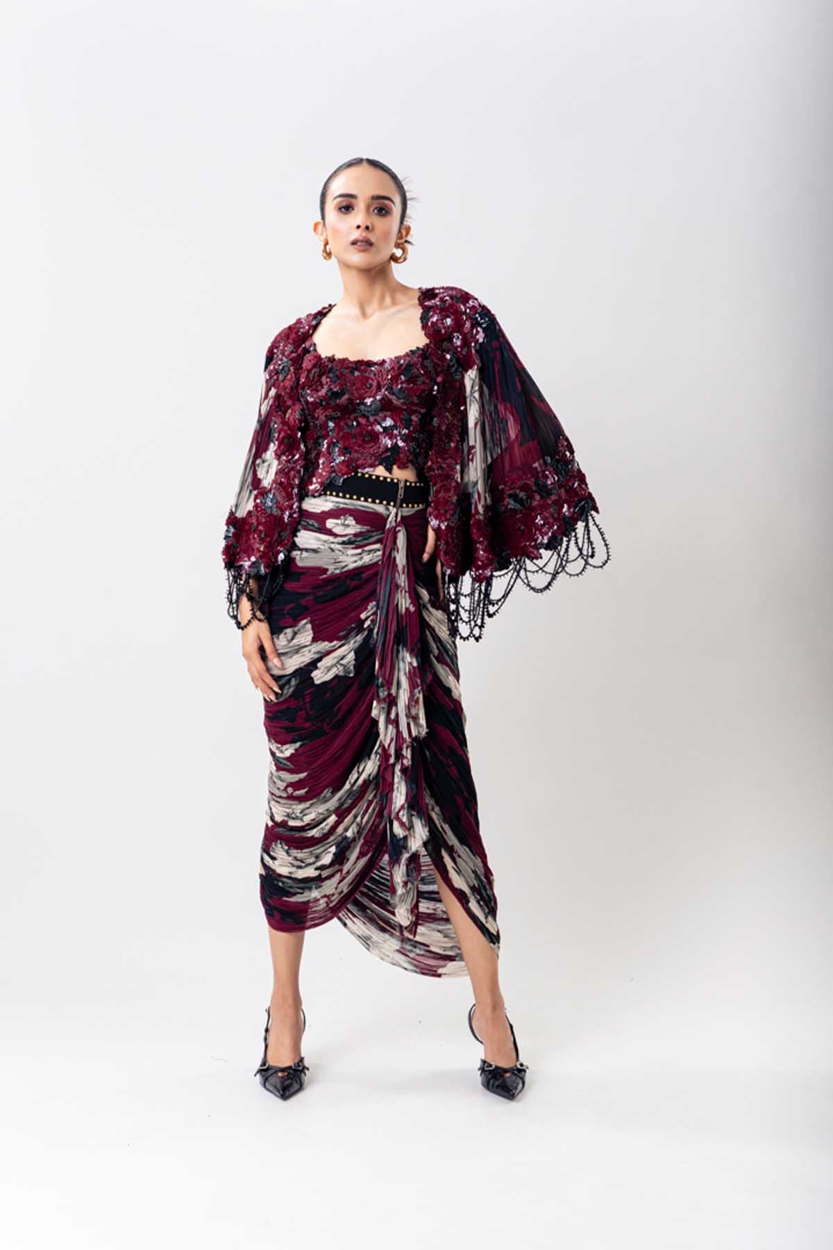 Nupur Kanoi Burg Swirl Bustier Skirt Set indian designer wear online shopping melange singapore 