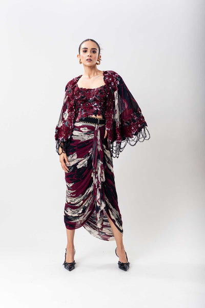 Nupur Kanoi Burg Swirl Bustier Skirt Set indian designer wear online shopping melange singapore 