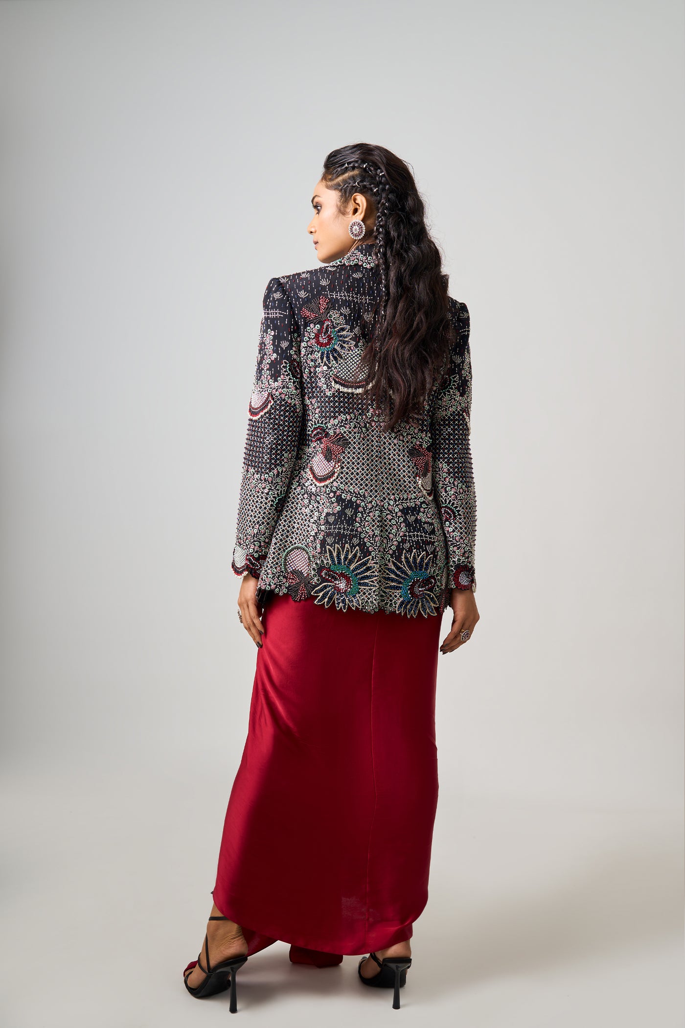 Nupur Kanoi Burgundy Bustier Dress Set indian designer wear online shopping melange singapore