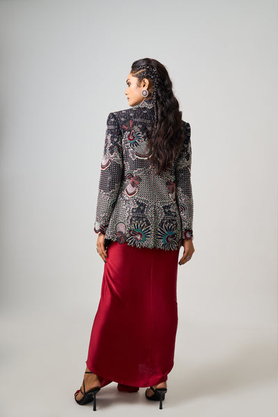 Nupur Kanoi Burgundy Bustier Dress Set indian designer wear online shopping melange singapore
