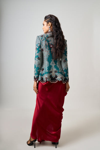 Nupur Kanoi Burgundy Cowl Skirt Set indian designer wear online shopping melange singapore