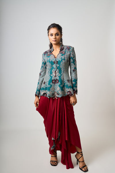 Nupur Kanoi Burgundy Cowl Skirt Set indian designer wear online shopping melange singapore