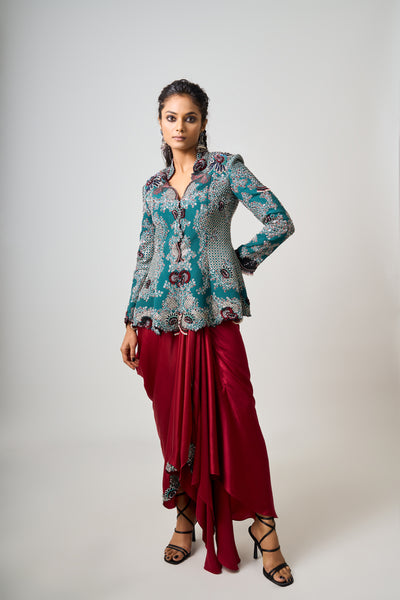 Nupur Kanoi Burgundy Cowl Skirt Set indian designer wear online shopping melange singapore