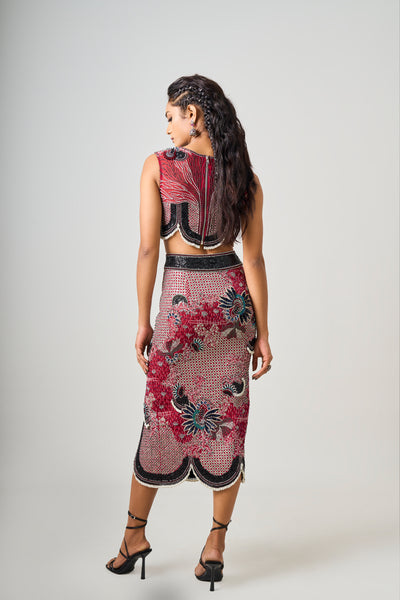 Nupur Kanoi Burgundy Hand-Embroidered  Skirt Set indian designer wear online shopping melange singapore