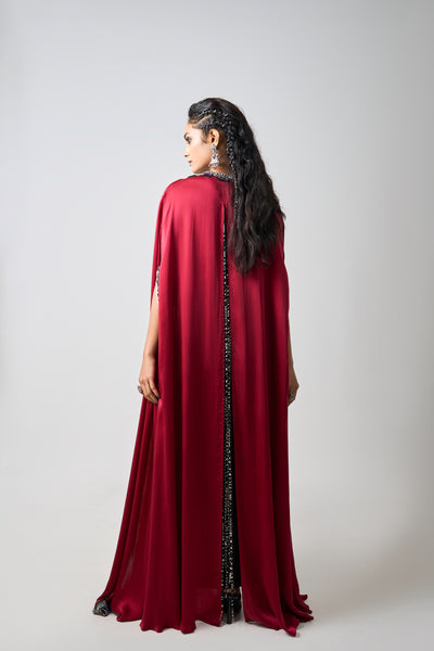 Nupur Kanoi Burgundy Slit Cape And Skirt Set indian designer wear online shopping melange singapore