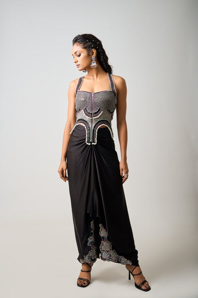 Nupur Kanoi Burgundy Slit Cape And Skirt Set indian designer wear online shopping melange singapore