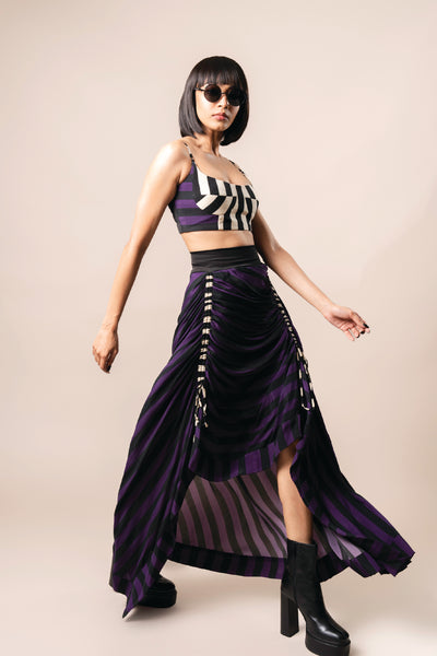 Nupur Kanoi Bustier With Circular Gather Skirt Aubergine indian designer wear online shopping melange singapore