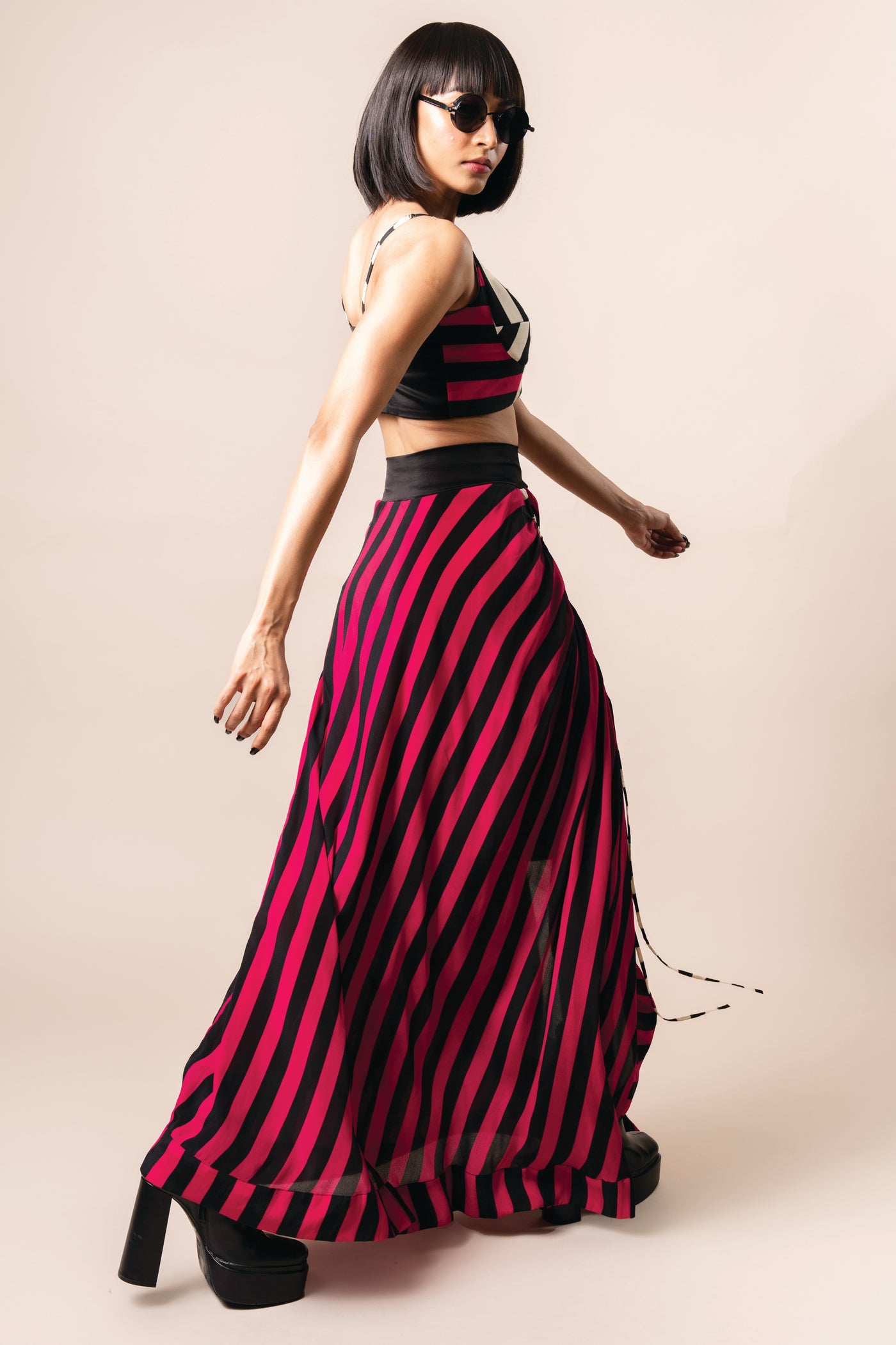 Nupur Kanoi Bustier With Circular Gather Skirt Magenta indian designer wear online shopping melange singapore