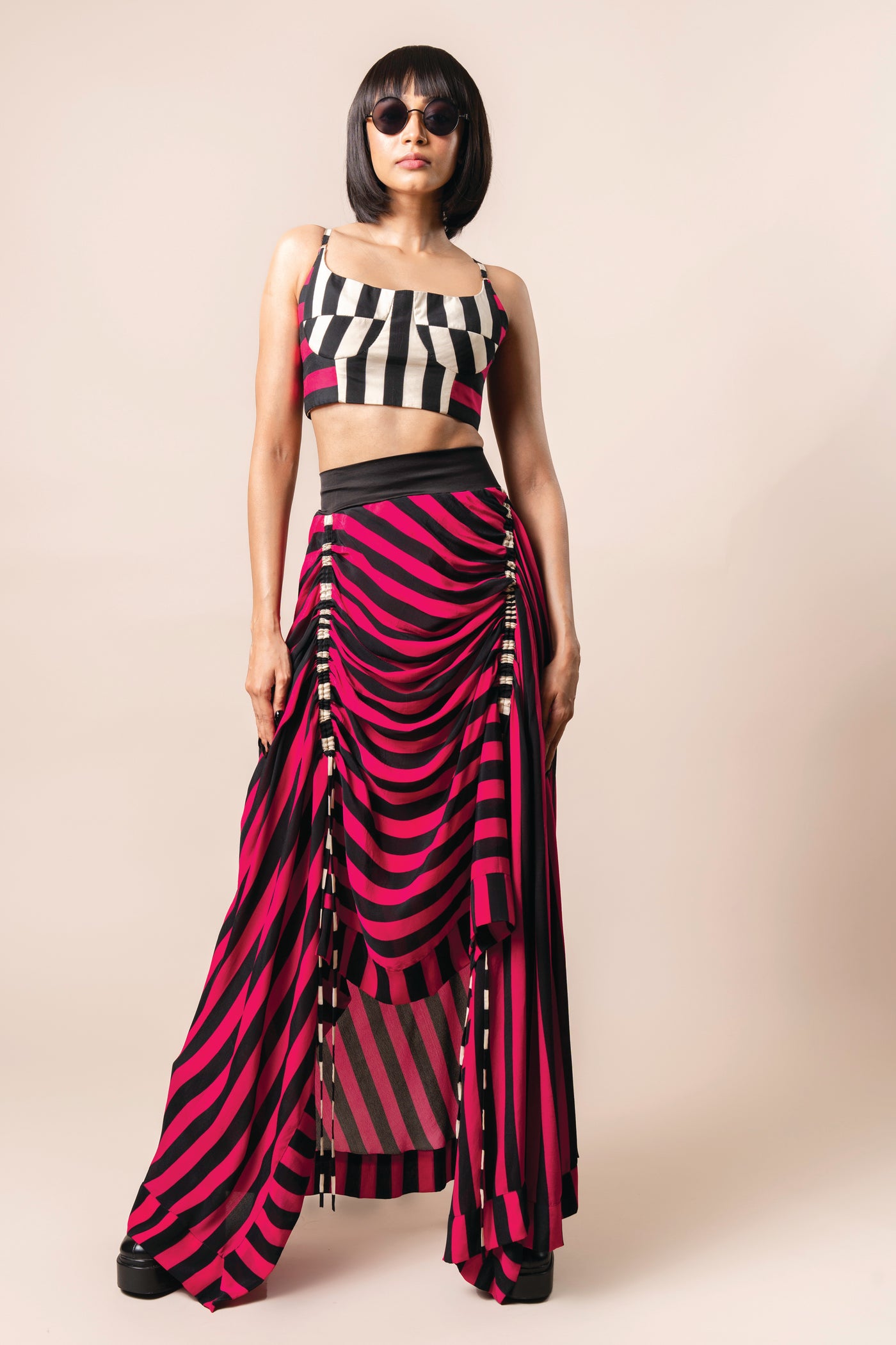 Nupur Kanoi Bustier With Circular Gather Skirt Magenta indian designer wear online shopping melange singapore