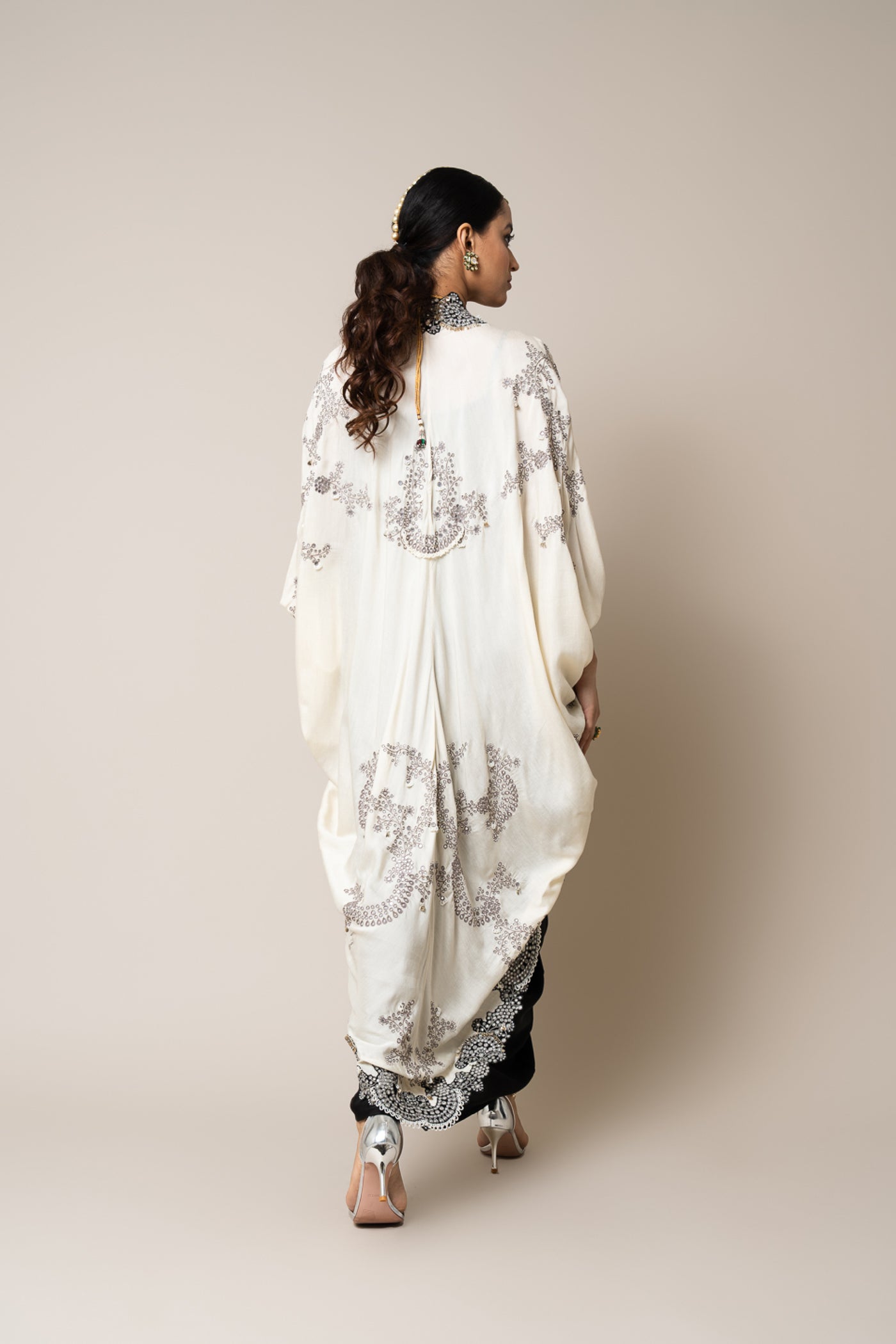 Nupur Kanoi Cape And Dress Set Off White And Black indian designer wear online shopping melange singapore