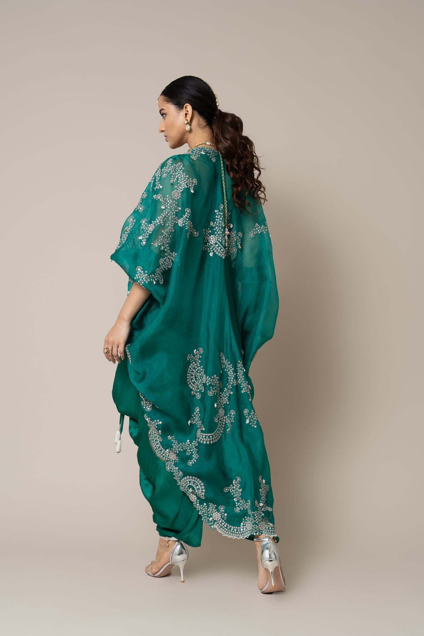 vNupur Kanoi Cape And Dress Set Sea Green indian designer wear online shopping melange singapore