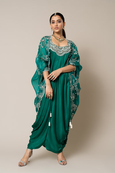 Nupur Kanoi Cape And Dress Set Sea Green indian designer wear online shopping melange singapore