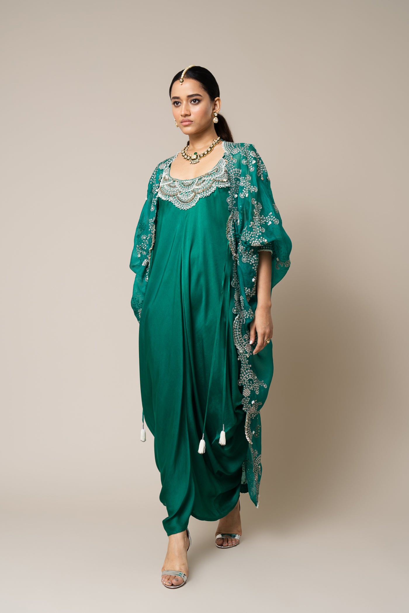 Nupur Kanoi Cape And Dress Set Sea Green indian designer wear online shopping melange singapore