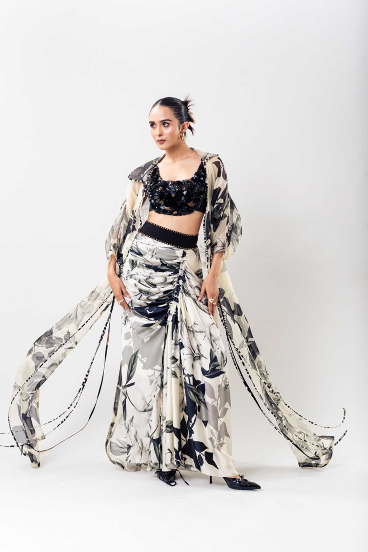 Nupur Kanoi White Front Knot Skirt Set indian designer wear online shopping melange singapore 