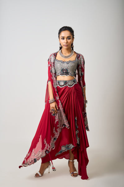 Nupur Kanoi Cape Cowl Skirt Set indian designer wear online shopping melange singapore