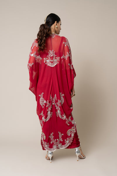 Nupur Kanoi Cape With Blouse And Skirt Burgundy Set indian designer wear online shopping melange singapore