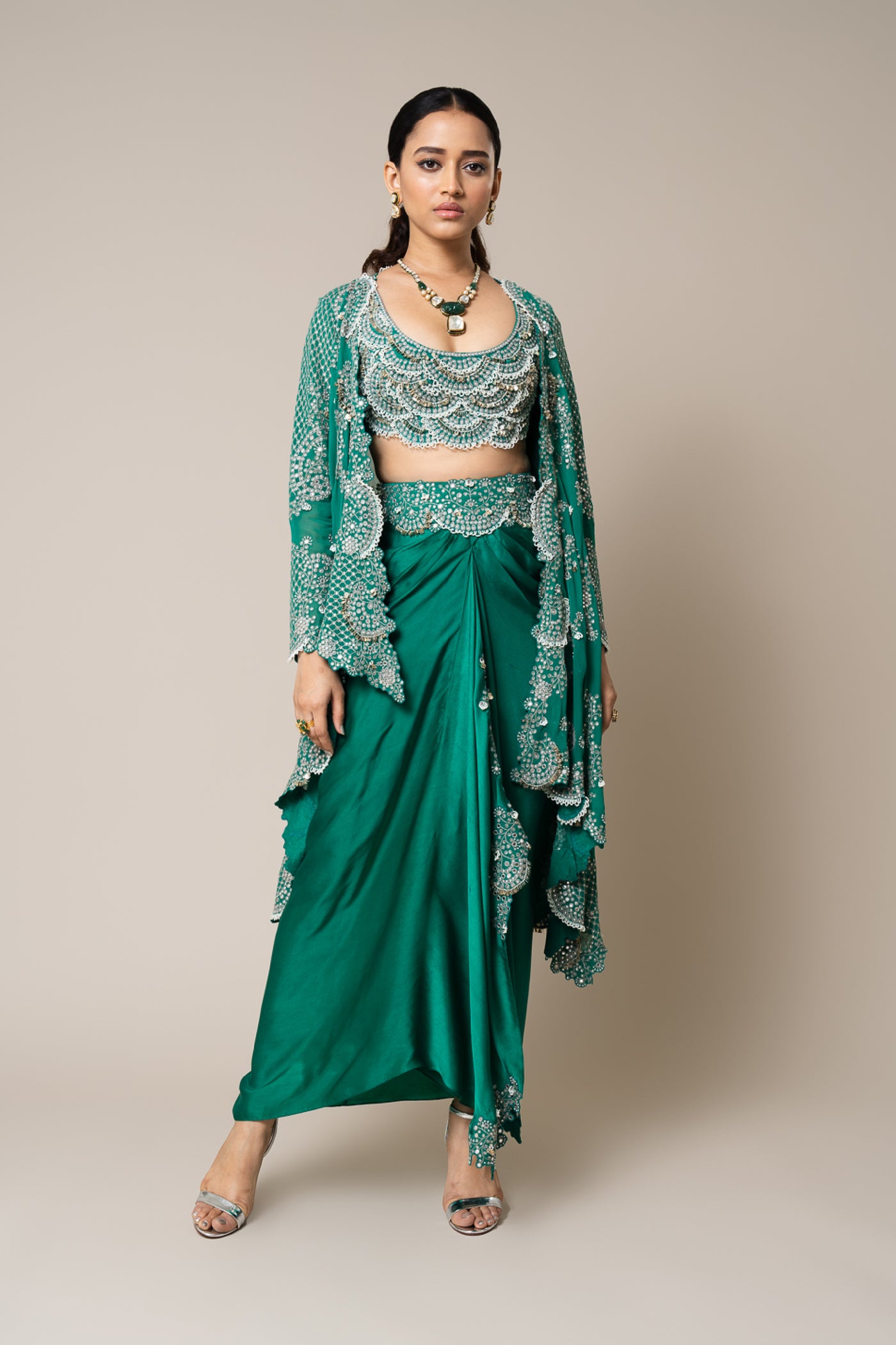 Nupur Kanoi Cape With Blouse And Skirt Set indian designer wear online shopping melange singapore