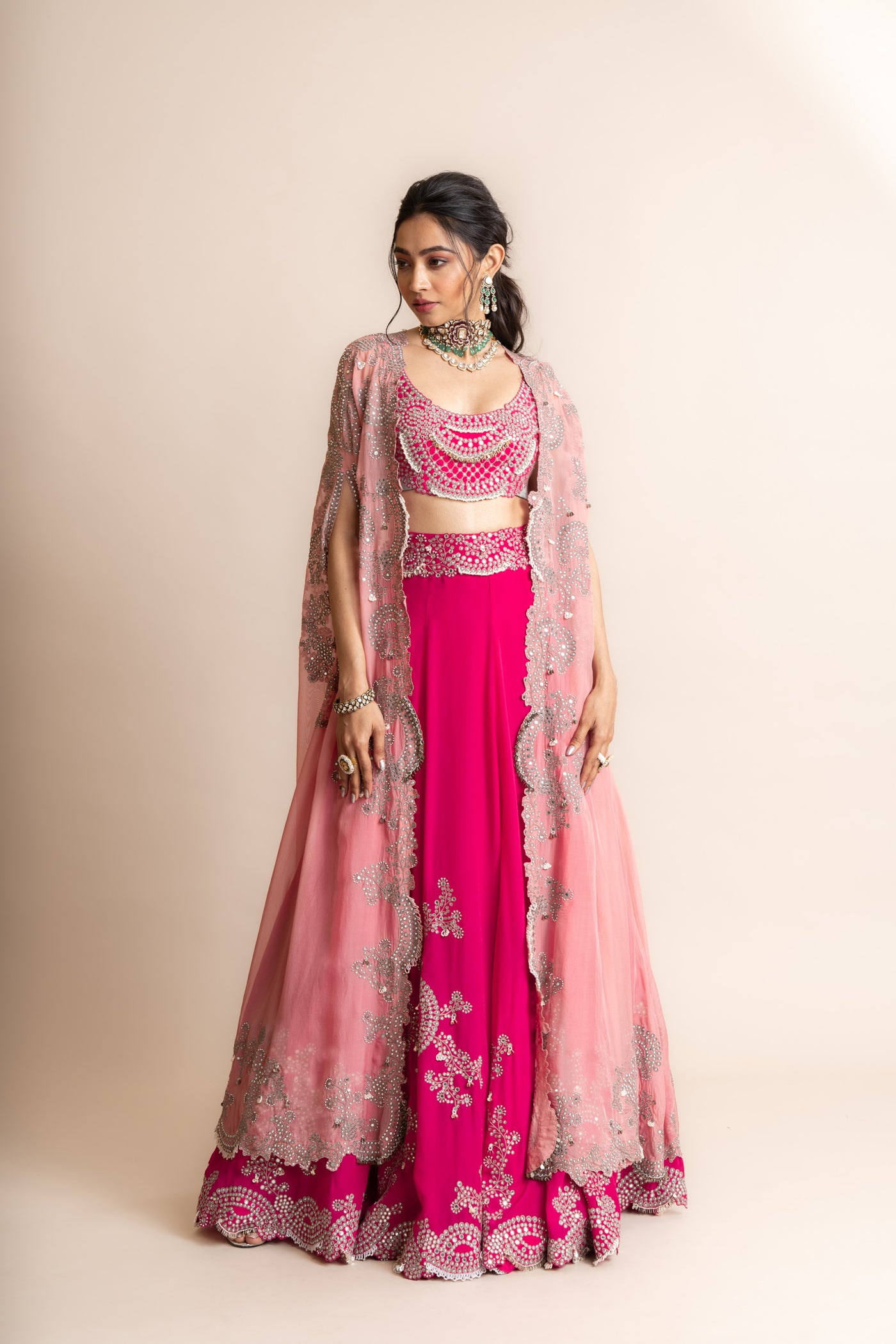 Nupur Kanoi Cape With Lehenga Set indian designer wear online shopping melange singapore