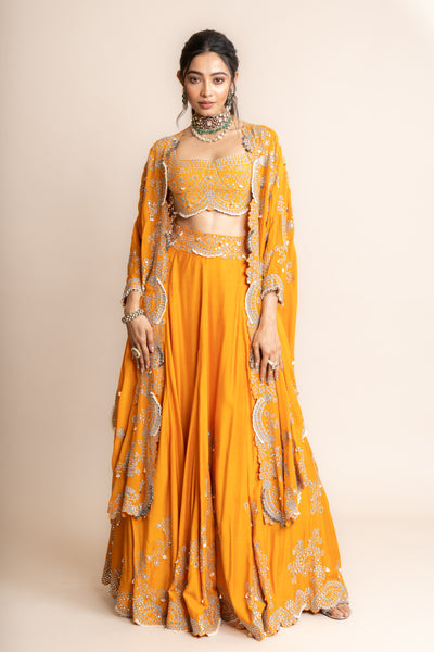 Nupur Kanoi Cape With Lehenga Set indian designer wear online shopping melange singapore