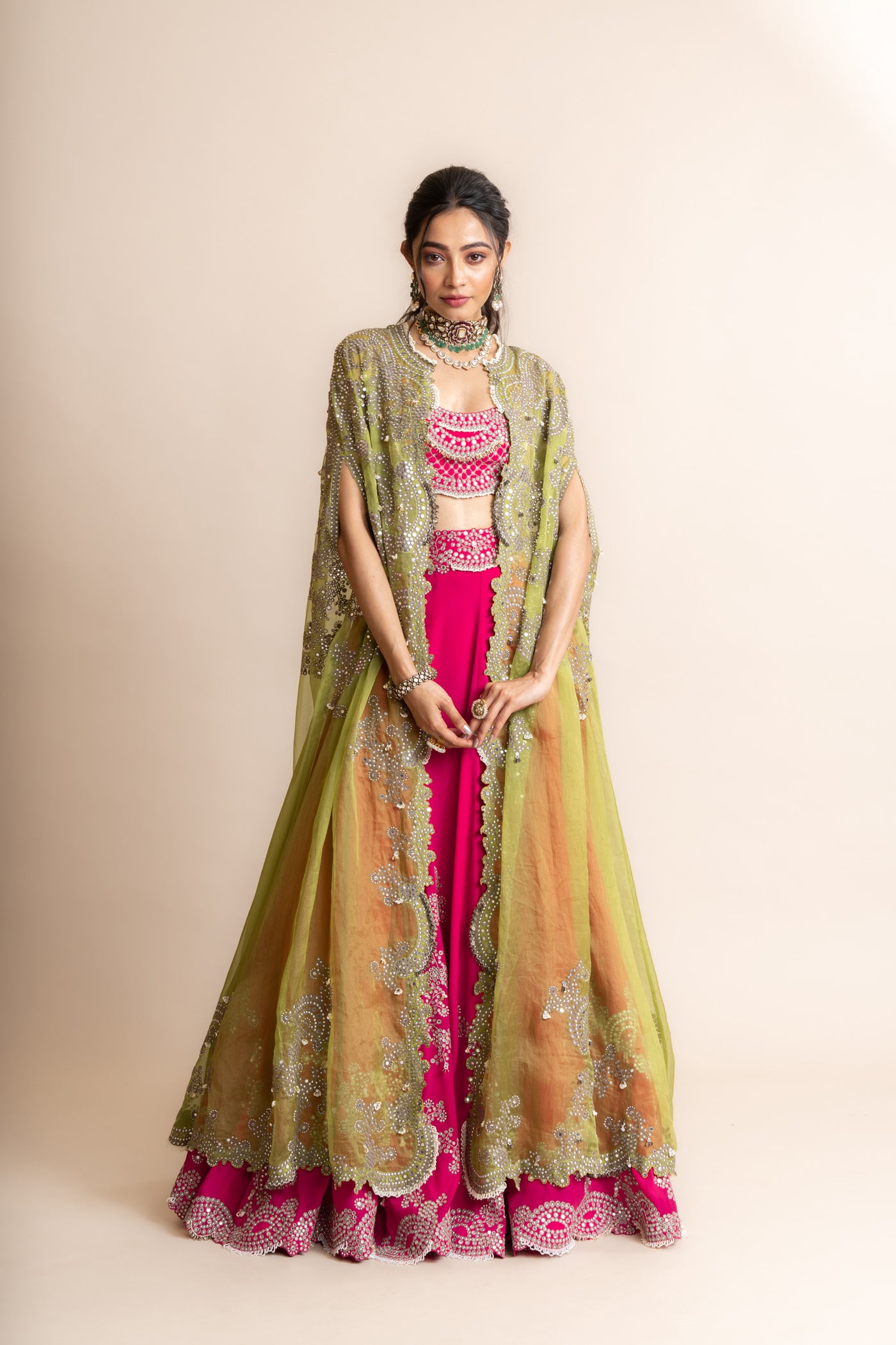 Nupur Kanoi Cape With Lehenga  Set indian designer wear online shopping melange singapore