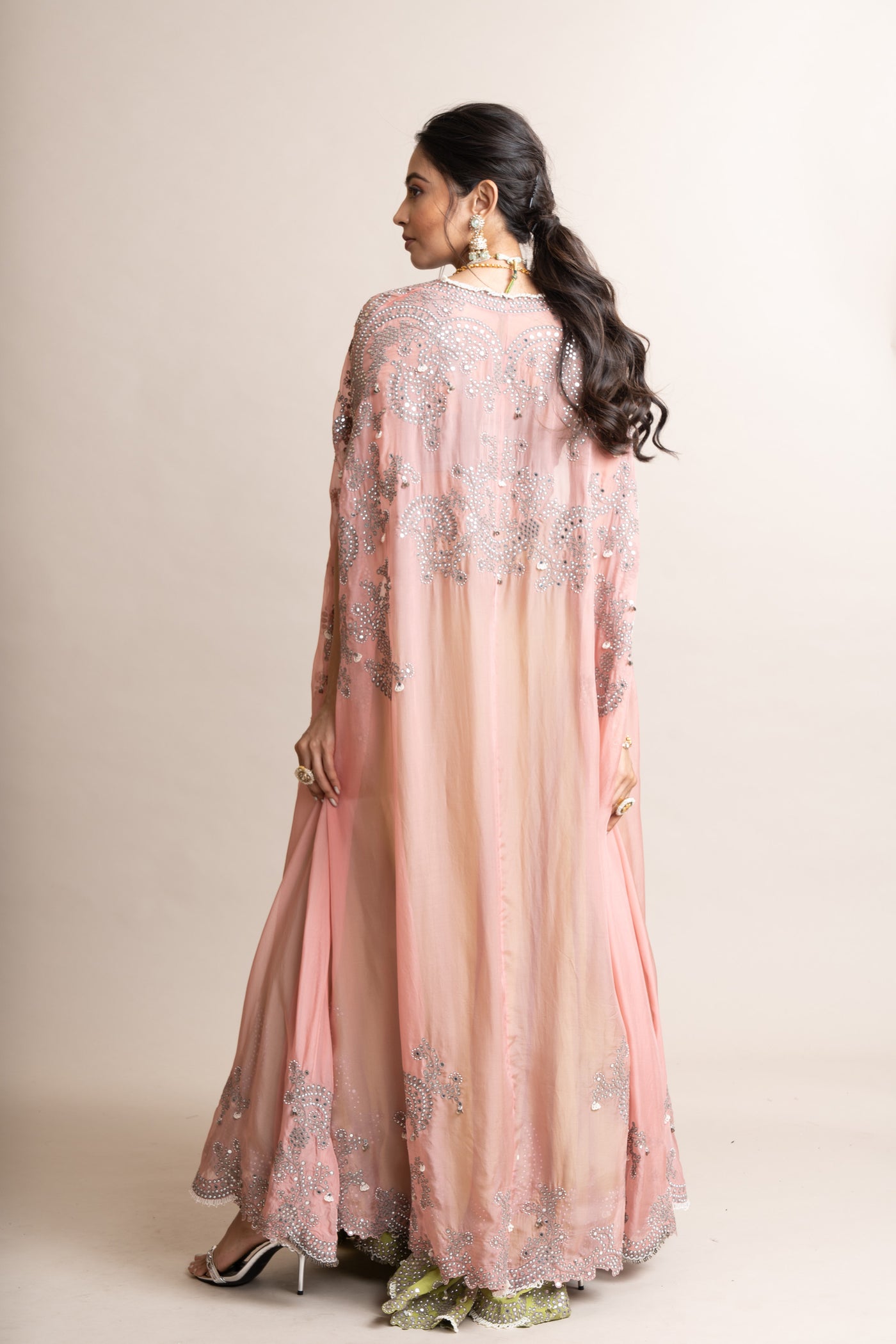 Nupur Kanoi Cape With Sharara Set Old Rose indian designer wear online shopping melange singapore