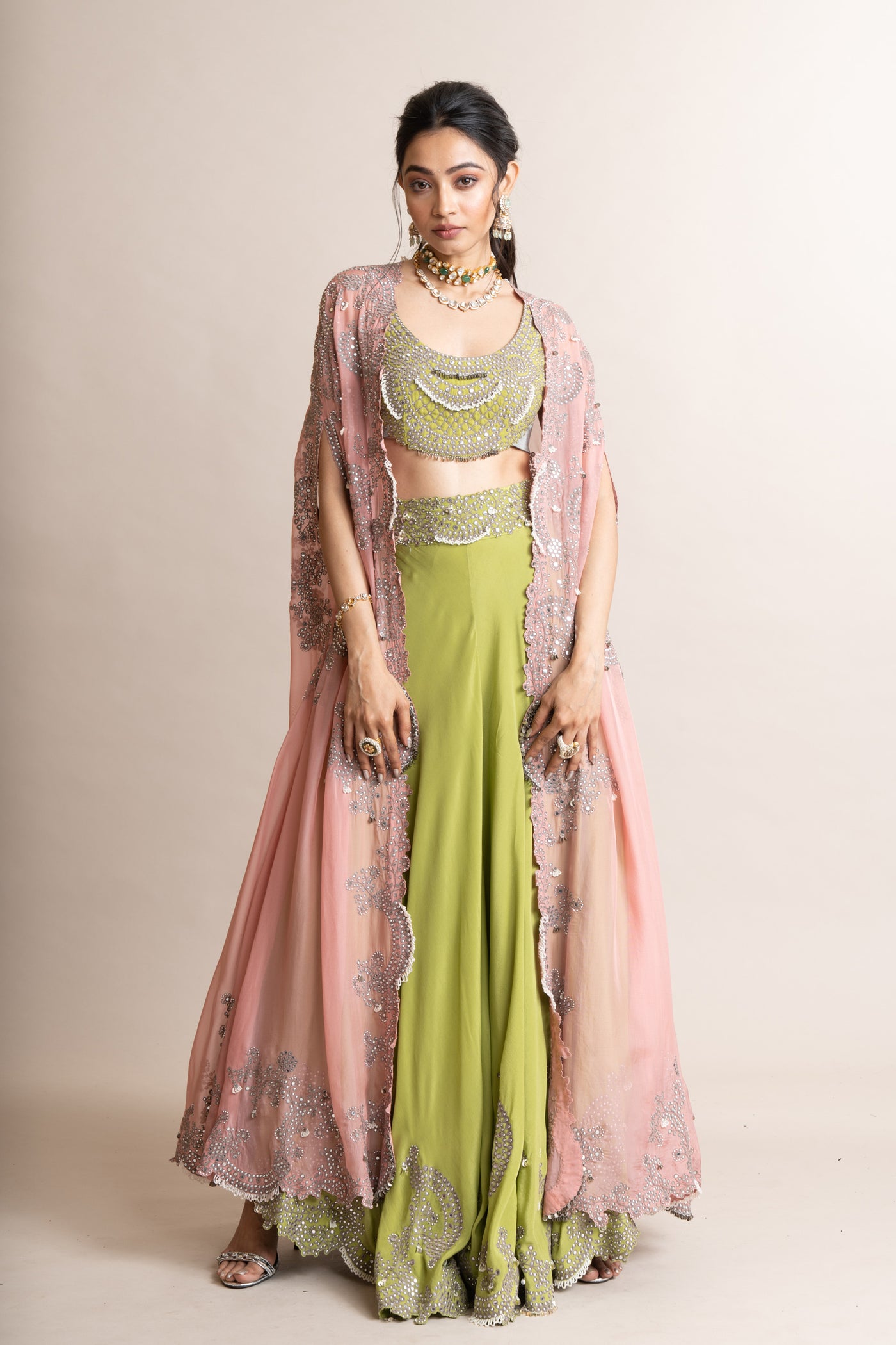 Nupur Kanoi Cape With Sharara Set Old Rose indian designer wear online shopping melange singapore