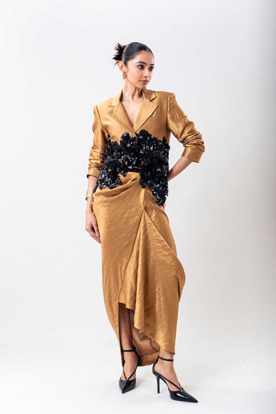 Nupur Kanoi Crop Gold Blazer Set indian designer wear online shopping melange singapore 