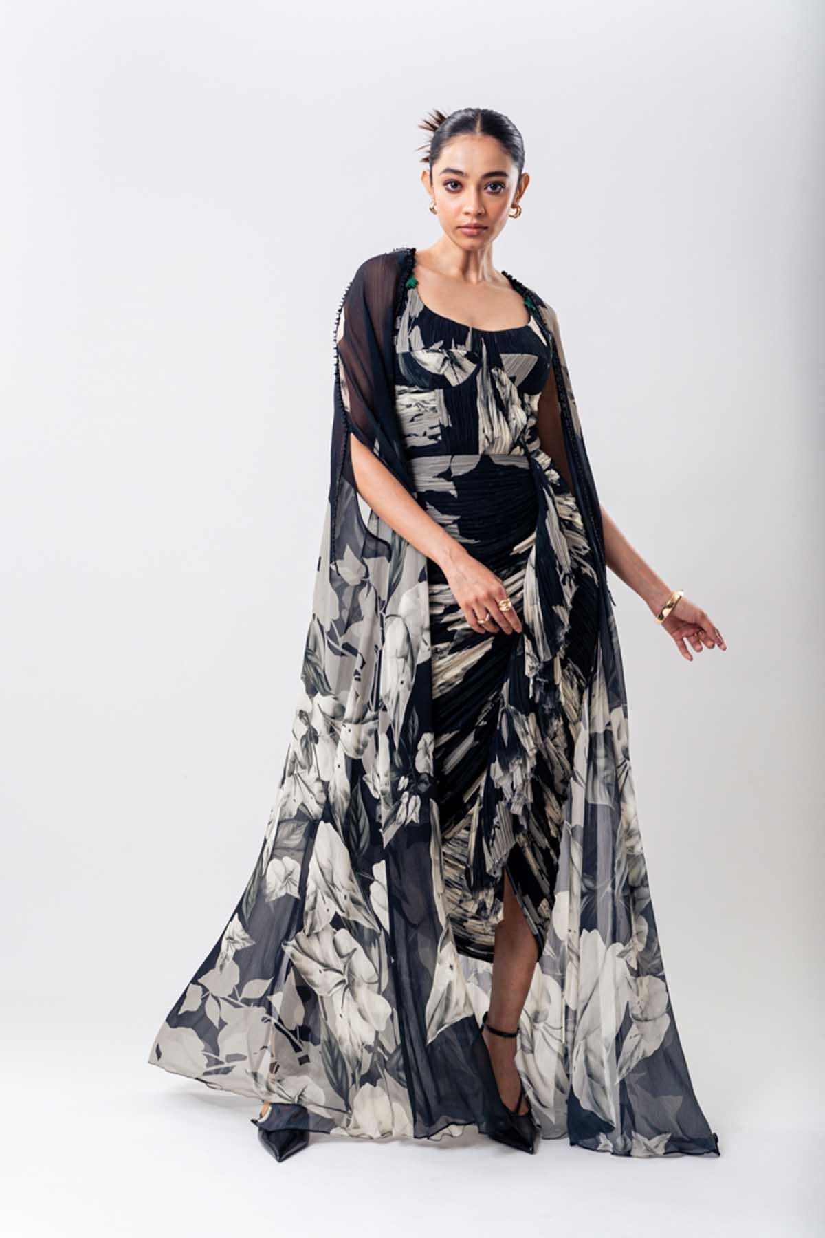 Nupur Kanoi Dress With Black Slit Cape Set indian designer wear online shopping melange singapore 