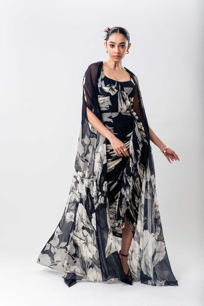 Nupur Kanoi Dress With Black Slit Cape Set indian designer wear online shopping melange singapore 