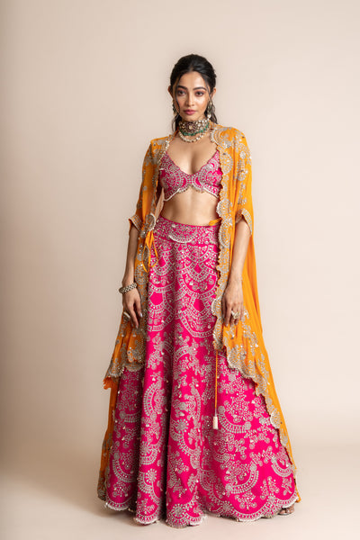 Nupur Kanoi Embroidered Lehenga Set Fuchsia indian designer wear online shopping melange singapore