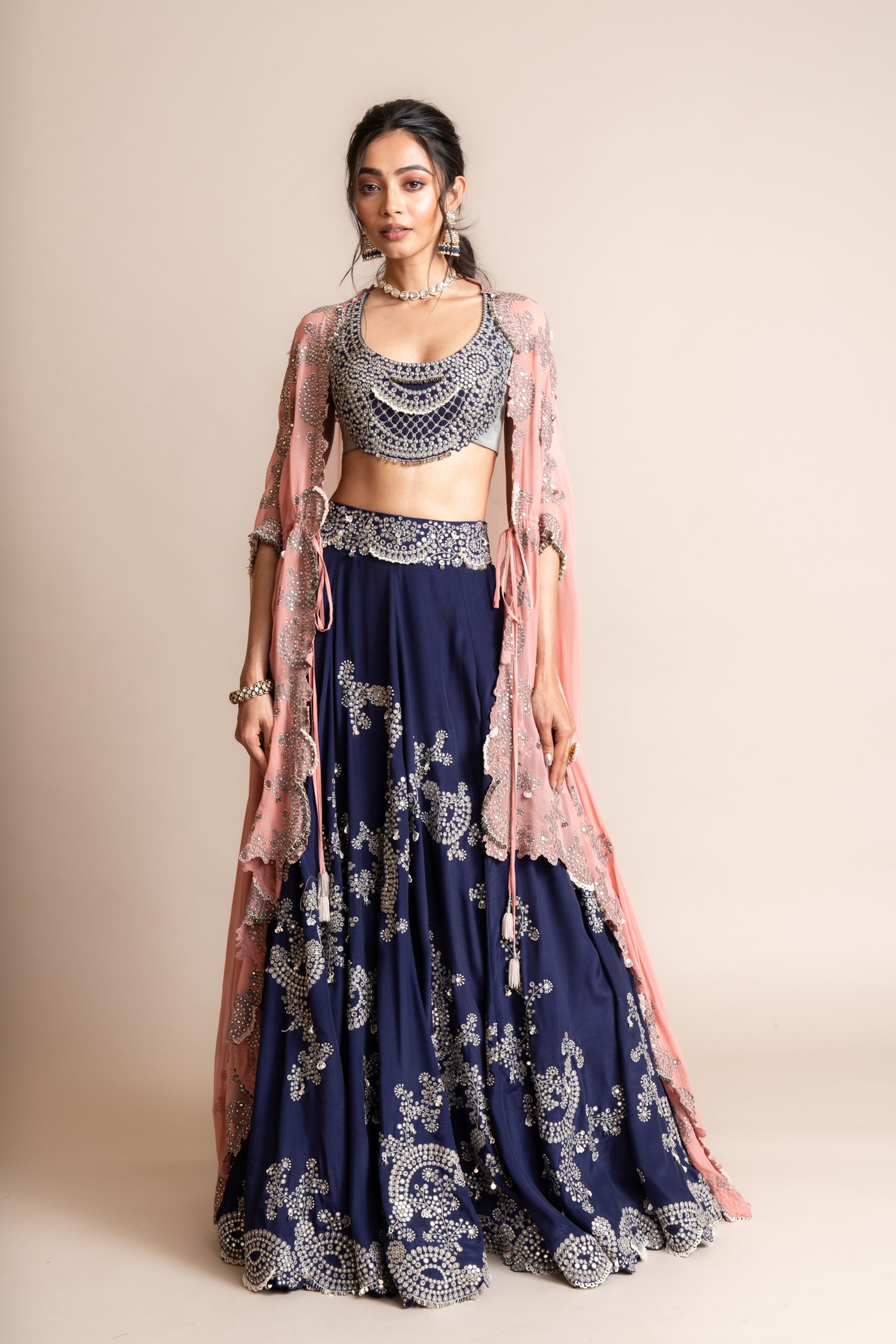 Nupur Kanoi Embroidered Lehenga Set Navy indian designer wear online shopping melange singapore