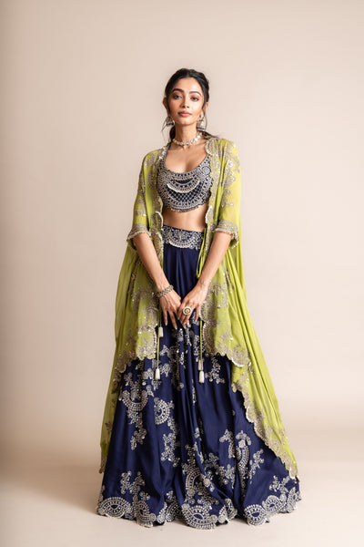 Nupur Kanoi Embroidered Lehenga Set Navy Pista indian designer wear online shopping melange singapore