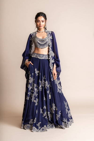 Nupur Kanoi Embroidered Lehenga Set Navy indian designer wear online shopping melange singapore