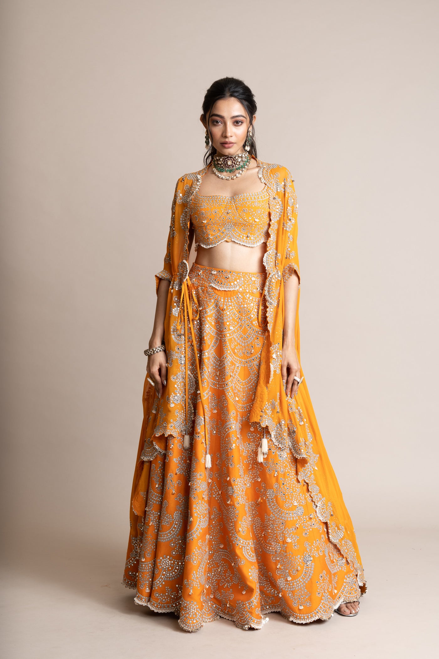 Nupur Kanoi Embroidered Lehenga Set Orange indian designer wear online shopping melange singapore