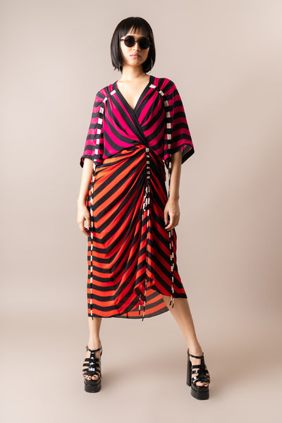 Nupur Kanoi Gather Dress Magenta And Tangerine indian designer wear online shopping melange singapore