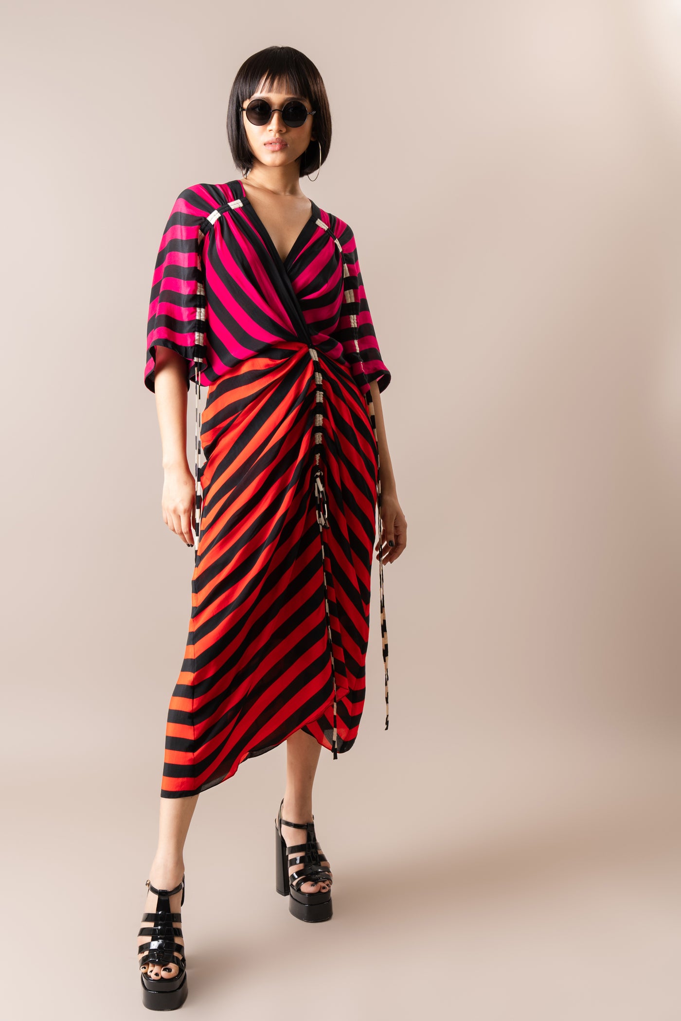 Nupur Kanoi Gather Dress Magenta And Tangerine indian designer wear online shopping melange singapore