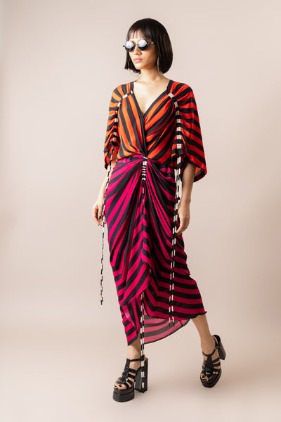 Nupur Kanoi Gather Dress Tangerine And Magenta indian designer wear online shopping melange singapore