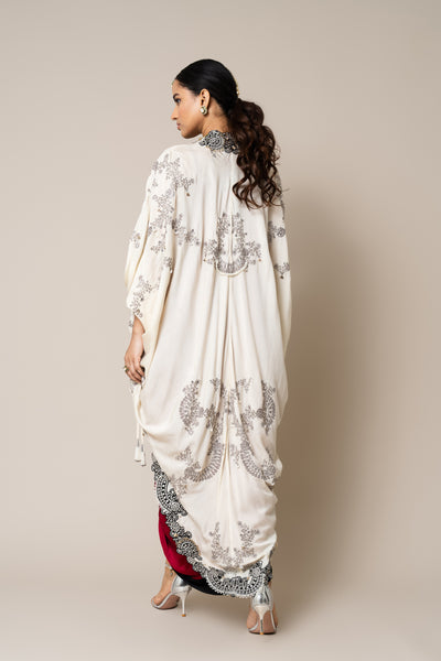 Nupur Kanoi Gather Kite And Dress Set Off White And Burgundy indian designer wear online shopping melange singapore