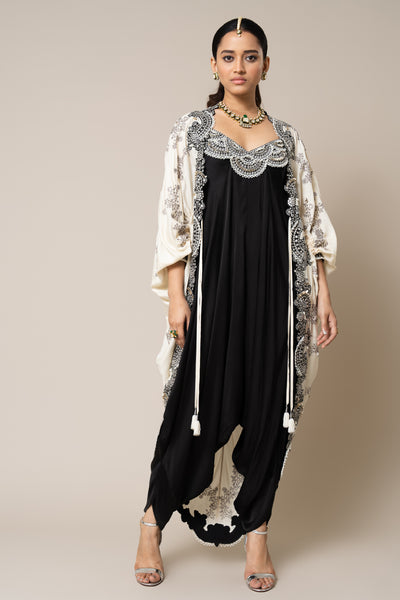 Nupur Kanoi Gather Kite And Jumpsuit Set Off White And Black indian designer wear online shopping melange singapore