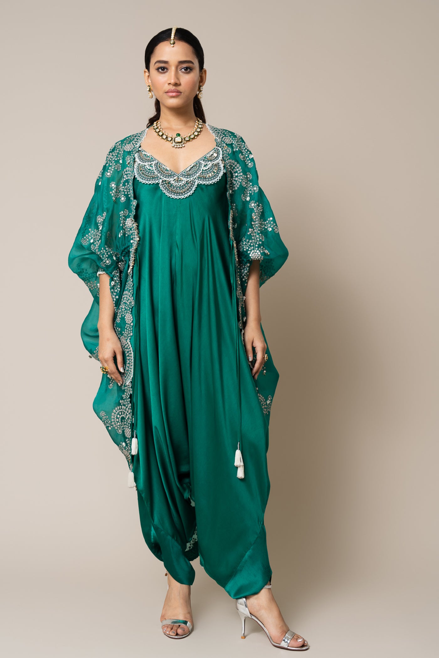 Nupur Kanoi Gather Kite And Jumpsuit Set Sea Green indian designer wear online shopping melange singapore